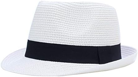 Sandy Ting Kids Boys Girls Summer Panama Straw Fedora Hat Short Brim Beach Sun Cap (White)