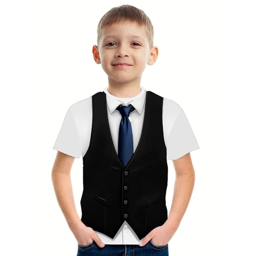 THE PIRATE KING Funny Tuxedo Boys T-Shirt Crewneck Short Sleeve Loose Fashion Kids Top