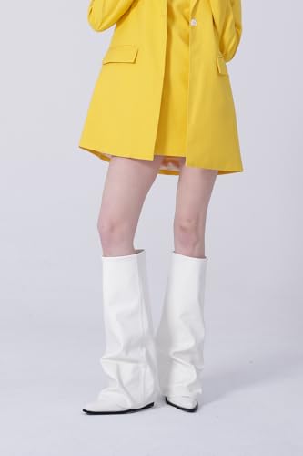 Image of Women's Fold Over Knee High Boots Wide Calf Chunky Heel Long Boots