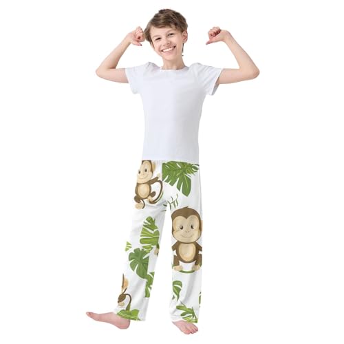 ZZXXB Monkey with Leaves Boys Long Pants Soft Trousers Elastic Waist Kids Lounge Bottoms with Pockets S-XL3