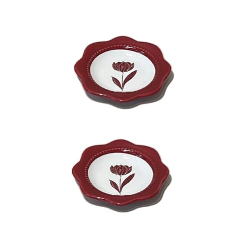 Tulipán Rojo Cerámica Vajilla Cuencos Platos Bandejas Para El Hogar Cena Snack Desayuno Postre Nido De Pájaro Ensalada Fruta Helado Sopas Pasta Snacks (Plato de salsa de 3,5 pulgadas * 2)