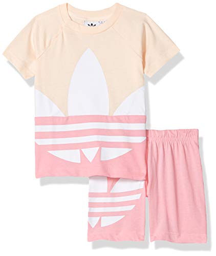 adidas Originals unisex-baby Large Trefoil Shorts Tee Set Pink/Light Pink/White 9M