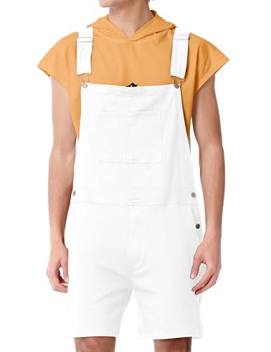 QOSAKIY Shorts Overalls for Men Work Jumpsuit Stretchy Rompers Bibs Coveralls Overol Para Hombre White Elephant Gifts(White M)