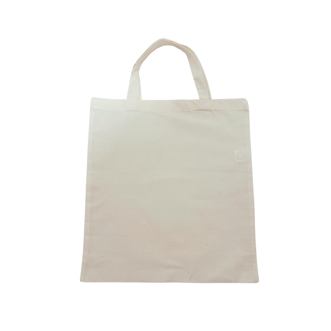 HOUSEGADS 100% Cotton Tote Bags Premium Plain Natural Reusable Grocery Cloth Bag - Eco-Friendly Shopping Bag Canvas Ideal for Printing and Embroidery Long/Short Handles (Short Handles, 50)