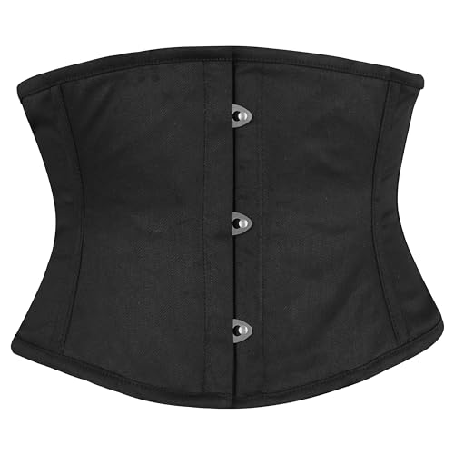Sady Industry Women's Steel Boned Corset Short Torso Heavy Duty Truly Waist Training Underbust Corsets (SB) (US, Alpha, Small, Regular, Regular, Black Cotton)