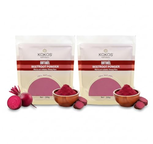 Image of Kokos Natural Beetroot Powder - 200 Gm (Pack of 2) | Natural, Rich in Antioxidants, Improves Blood Flow & Exercise Performance | Use in Soups, Curries, Dips, Smoothies, Pancakes | Natural Food Colour