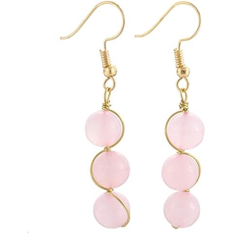 TUMBEELLUWA Crystal Beads Dangle Earrings for Women Healing Stone Drop Earrings Handmade Copper Wire Wrapped Quartz Jewelry, Rose Quartz Cover