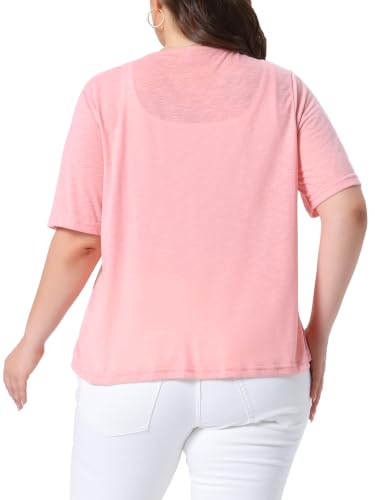 Image of Agnes Orinda Plus Size Cardigan for Women Button Down Sheer Round Neck Short Sleeve Knitted Sweater