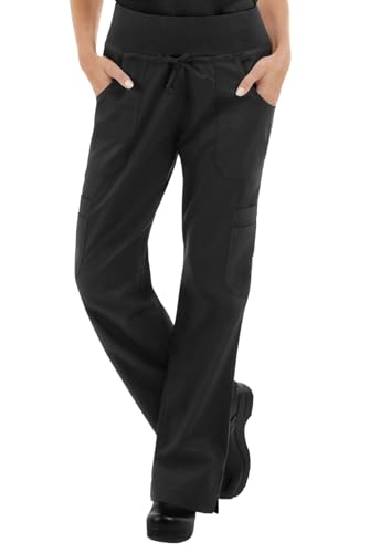 Chef 360 Women's 8-Pocket Stretch Chef Pants - Yoga Waistband, Cargo Work Uniform - Kitchen Restaurant Culinary, Black