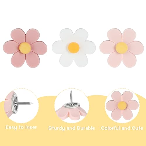 Blumen-ReißZwecken Für Korkplatte 30 Stück Heftzwecken Für Pinnwand Korktafeln 0,5 Zoll SüßE ReißNäGel FüR Pinnwände Karton Zum Aufhängen Von Postern Wanddekorationen (Rosa + Weiß)