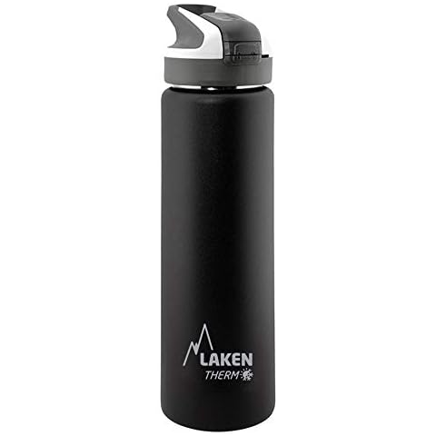 Laken Summit Stainless Steel Insulated Water Bottle with Sport Straw Cap and Lock, Leakproof, 25oz, Black Cover