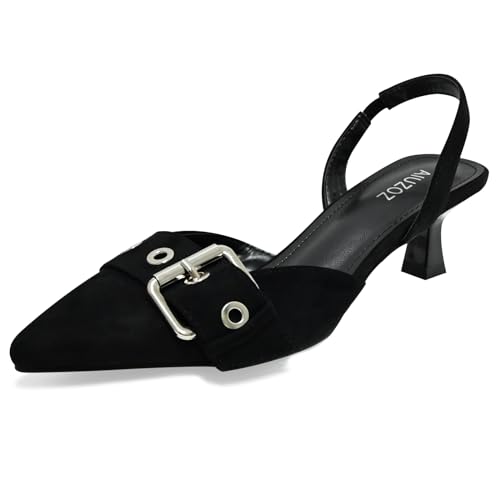 Women's Slingback Kitten Heels 2.3IN Pointed Toe Low Heel Pumps Buckle Closed Toe Formal Party Wedding Dress Pump Shoes