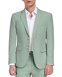 Linen Mens Suits Slim Fit 2 Piece Retro Lightweight Light Green Suit for Men Tuxedo Summer Wedding Beach Linen Jackets Blazers Drawstring Pants Set Size XL