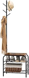 YOUDENOVA Small Coat Rack with Bench, Entryway Bench with Coat Rack, Multifunctional Coat Tree for Living Room, Bedroom, Black
