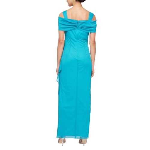 Image of Alex Evenings Women's Long Cold Shoulder Mother of the Bride Dress with Beaded Detail at Hip