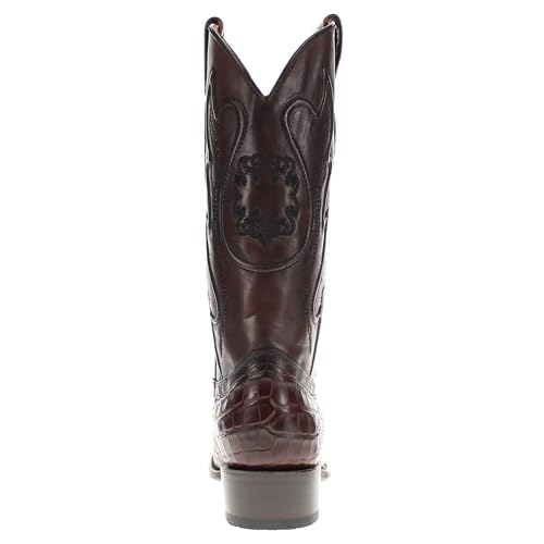 Image of Vaccari Men's Travis Genuine Mocha Alligator Belly Leather Round Toe Western Cowboy Boots - 8 D