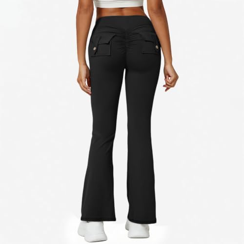 Flare Leggings for Women with Pockets Cargo Yoga Pants Black - image 5