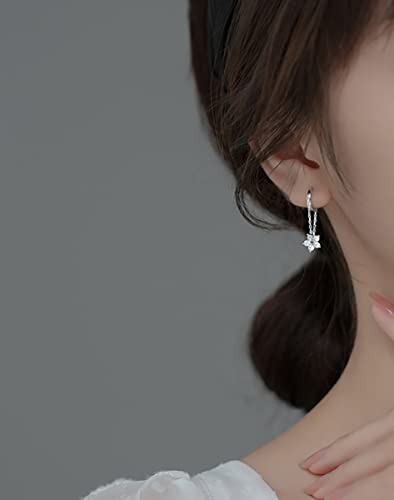 Reffeer 925 Sterling Silver Flower Chain Drop Earrings Hoop for Women Teens Huggie Hoop Dangle Earrings Chain3