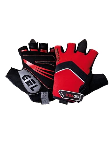 BIOTEX Guanti Bici Estivi Senza Dita Summer, Modello Traspirante per Strada e MTB con Gel Comfort, Grip Antiscivolo e Dettagli Riflettenti, Rosso, L