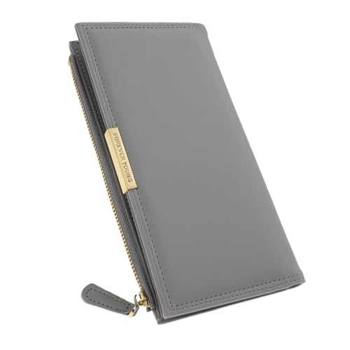 DEARMAMY Bolso de Mano de Gran Capacidad Bolsos de Mano para Mujer Cartera Mujer Titular de la Tarjeta de crédito Plegable Titular de la Tarjeta de crédito para Las Mujeres Cuero PU Grey