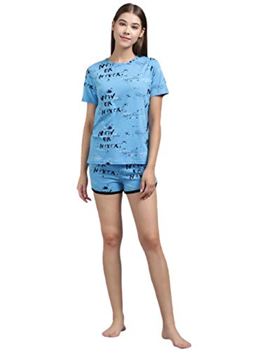 Image of KOTTY Pure Cotton SkyBlue and Yellow Printed Women Night Short - Pack of 2 (SkyBlue&Yellow)