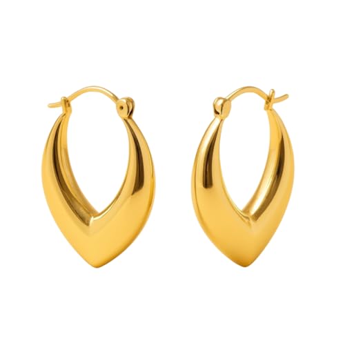 Image of KIMTI Gold Plated Hoop Earrings for Women - 18K Gold Plated Round Chunky Hoops | Lightweight Anti Tarnish Hypoallergenic Korean Style | Daily Wear Earrings for Girls and Women