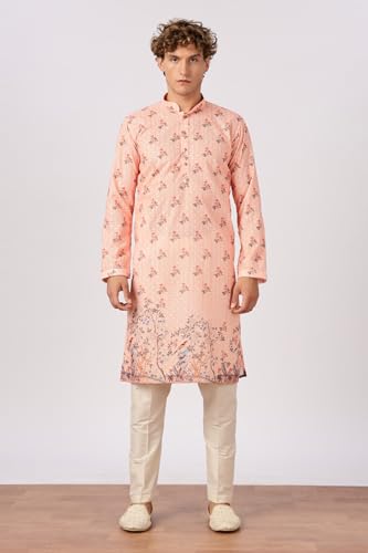 Image of BE ACTIVE Men's Cotton | Regular Fit Casual Mandarin Collar | Long Length Full Sleeves | Embroidered Indian Kurta