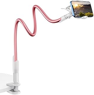 SAIJI Gooseneck Phone Holder, Flexible Cell Phone Stand for Bed, Lazy Arm Phone Holder for girls, 360 Mobile Phones Mount Clamp Compatible with iPhone 14 13 12 Pro Xs, 4"-7" Screen Devices (Rose Gold)