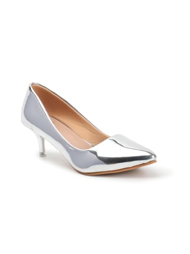 Image of Carlton London Women's Metallic Pointed Toe Kitten Heel Pumps