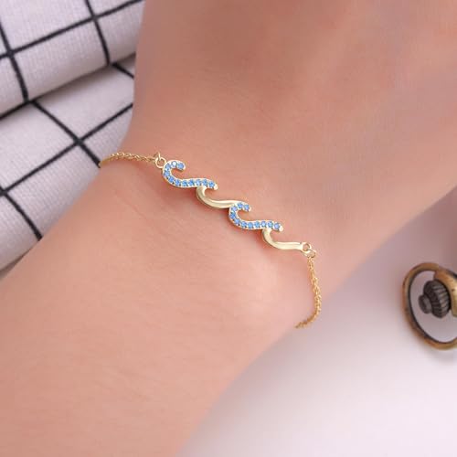 Image of Kvekstio Best Friend Gift, Sparkling Wave Charm Friendship Bracelet for BBF Bestie Sister Friends, Through The Waves of Life