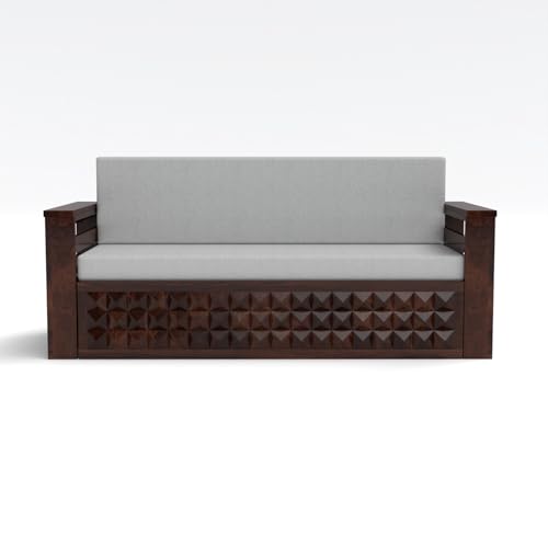 Image of Kunjal Furniture Solid Sheesham Wood Sofa Cum Bed with Storage for Living Room | Natural Finish | 3-Seater Convertible Sofa Bed | Handmade Wooden Furniture (Walnut, Diamond)