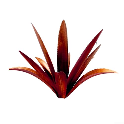 Sumsoctober Sculpture d'agave en fer accrocheuse pour jardins, art végétal d'agave coloré en métal, décoration extérieure de pelouse et de terrasse (rouge avec un poteau en H)