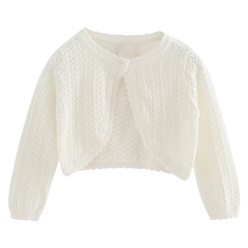 Girls' Warm Cardigan Toddler Cute Knit Bolero Sweater Wooden Ear Edge Pearl Button Closure Coats (White-b, 3-4 Years)