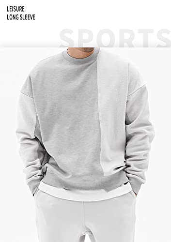 Surenow Mens Patchwork Crewneck Sweatshirt Long-Sleeve Lightweight Terry Sweatshirt Casual Workout Pullover Shirt Tops 6