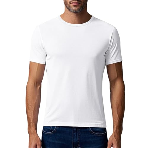 Camiseta genérica para hombre de algodón, camiseta corta sin impresión, top antiolor, ajustado, top color liso, Oversize Sportwear vintage Básico Camisas suaves baratas suaves al tacto, blanco, 3XL