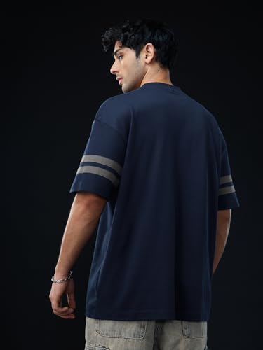 Image of The Souled Store Official Marvel: Spider x Venom Oversized T-Shirt for Men Boys Cotton Casual Half Sleeves Baggy Loose Fit Drop Shoulder Round Neck Black
