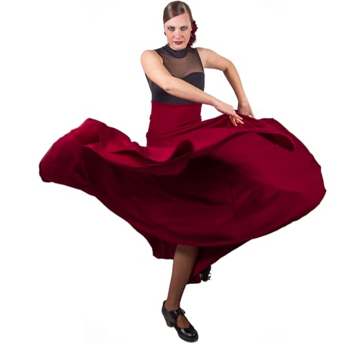 El Rocio desde 1980 Falda de Flamenco de 8 Godet de Cintura Alta (FR/ES, Letras, XL, Regular, Regular, Burdeos)