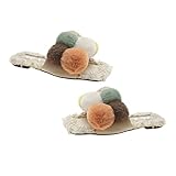 Beaupretty 1 Paar Pelzhausschuhe kunstfell kunstpelz faux fur pluesch plüsch-hausschuhe Plüsch-Pantoffeln mit offener Spitze für fallen stilvolle Hausschuhe modische Schuhe Gummisohle Beige