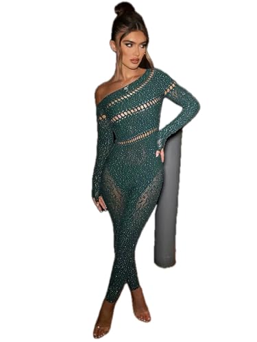 Mono de manga larga con detalles de cristal transparente para mujer elegante