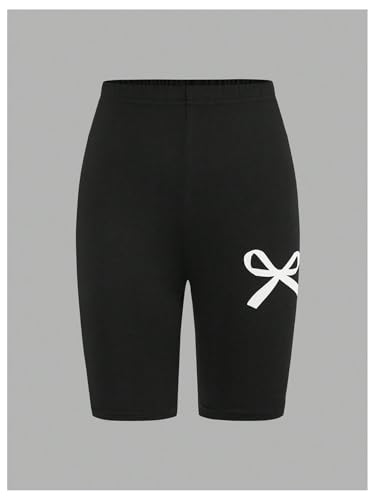 RoseSeek Conjuntos de roupas femininas casuais de manga curta com nó de laço e shorts de motociclist