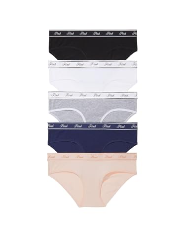 Victoria's Secret PINK Women's Cotton Logo Hipster Underwear, Moderate Coverage Panties for Women, Multi Pack (XS-XXL)