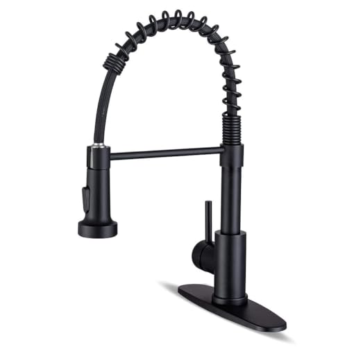 Image of WEWE Matte Black Kitchen Faucet with Pull Down Sprayer, Commercial Stainless Steel Spring Single Handle Single Hole Sink Faucet for Farmhouse, RV, Laundry and Utility Room