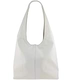100% Leder Original Ledertasche Beutel Schultertasche Beuteltasche 100% Echtleder aus Italien (Weiß)
