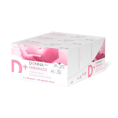 DONNAplus Embarazo 3PACK | 3 Packs de 12 Perlas y 30 Cápsulas Duras | Complemento Alimenticio para el Embarazo con DHA, Ácido fólico, Yodo, Vitaminas y Minerales – Amazon Exclusive