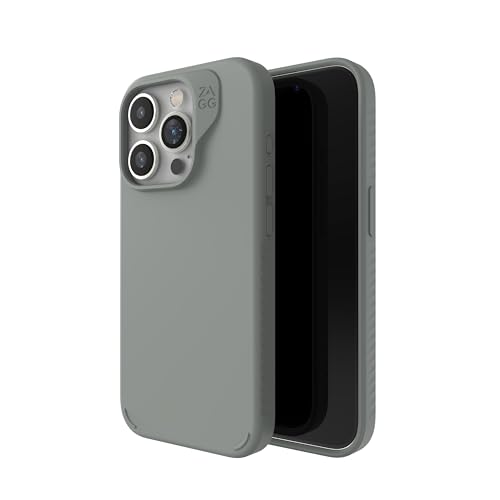 Coque iPhone 15 Pro ZAGG Manhattan Snap en silicone et graphène vert sauge