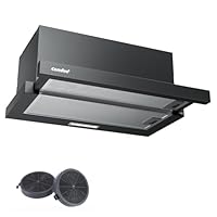 COMFEE' CHL03M21B Flachschirmhaube Dunstabzugshaube 60cm Umluft, 400 m³/h Luftstrom, Dunstabzug Unterbau Integrierte Einbau Flach Abluft Abzugshaube, Schwarz