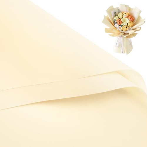 WRAPAHOLIC 20 Sheets Flower Wrapping Paper - 22.4 x 22.4 inch Pure Cream Yellow Color Water-Resistant Floral Bouquet Wrapping Paper Florist Supplies Packaging for Fall Wedding Birthday Gift DIY