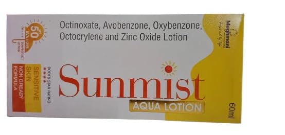 Meghmani All Sunmist Aqua Lotion SPF 50,UVA+UVB Protection,Octinoxate and Zinc Oxide (60ml)