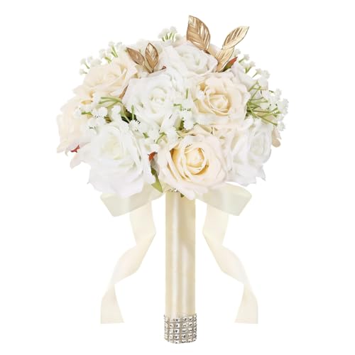 Pyopbow Wedding Bouquets for Bride & Bridesmaid, 9 Inch Artificial