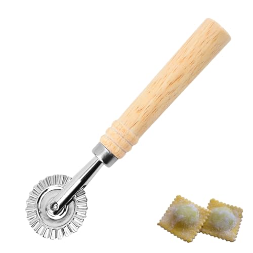 1PCS Pasta Cutter Wheel Oak Pasta Cutter Professional Pasta Cutter Wheel with Roller Zinc Alloy Ravioli Cutter for Kitchen Dumpling Lace Noodle Ravioli Pizza Making Cutter（6.29 inches/16 cm）
